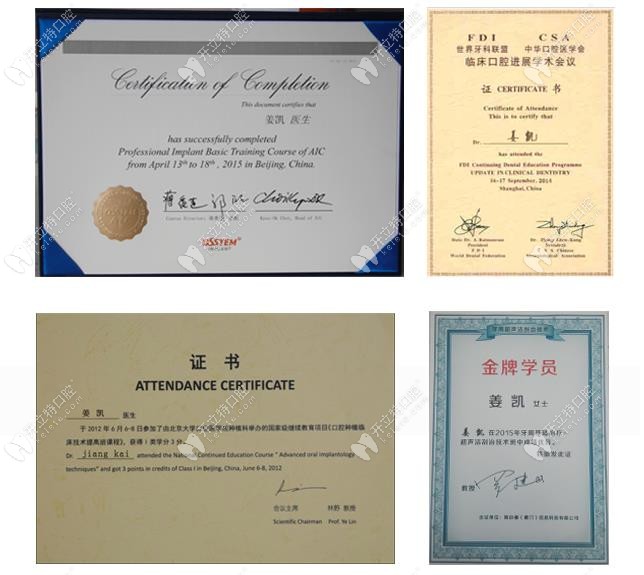 姜凯院长获得的荣誉证书