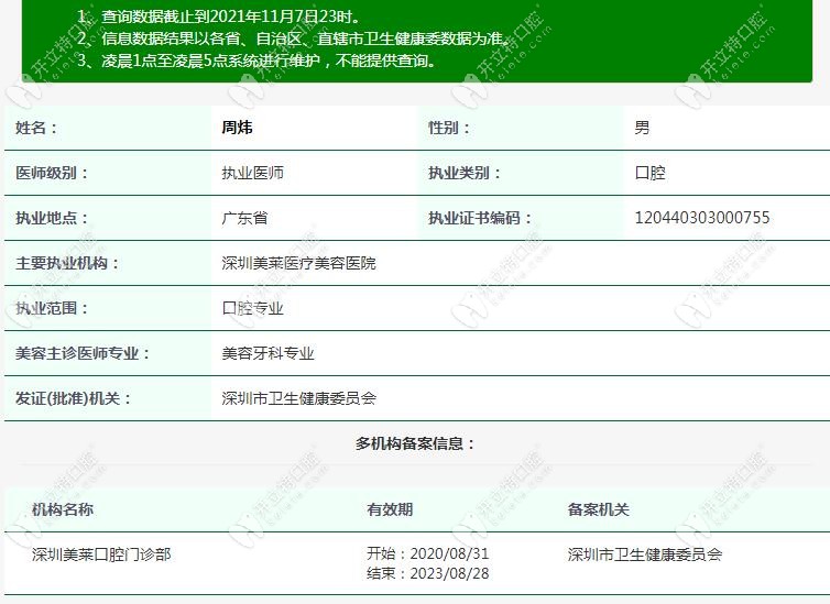 深圳美莱口腔周炜院长证书图