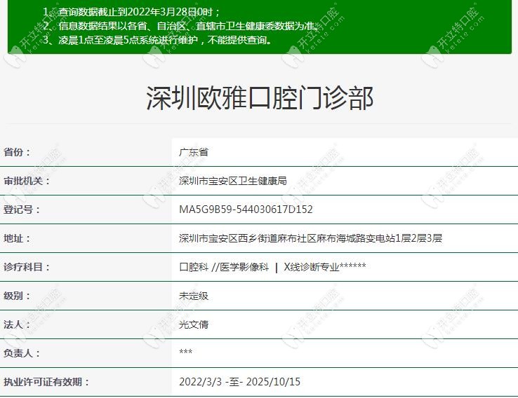 深圳欧雅口腔门诊部注册信息