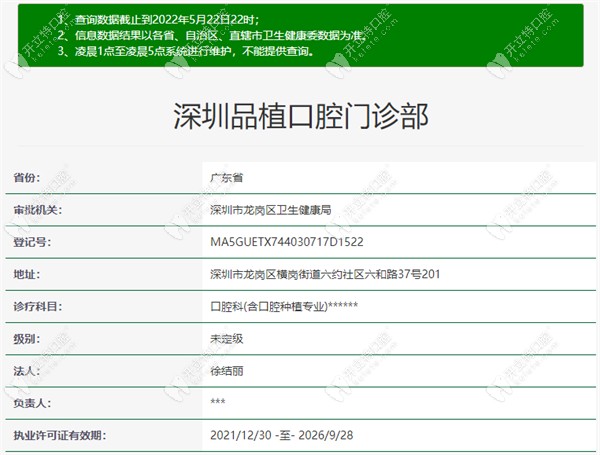 深圳品植口腔门诊部资质