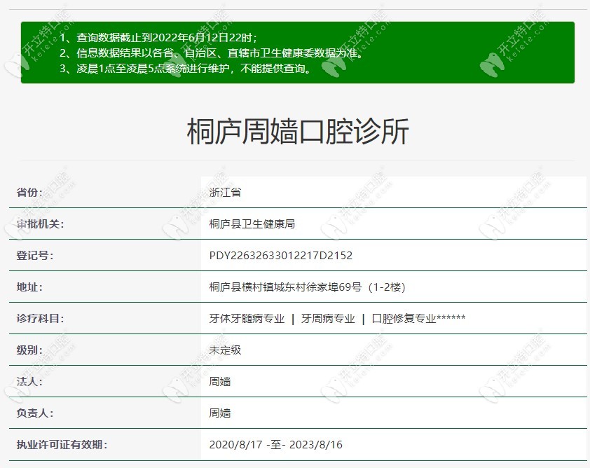 桐庐周嫱口腔诊所审核信息