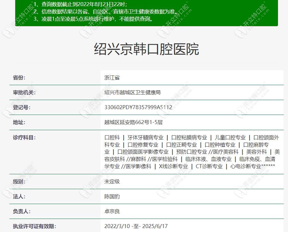 绍兴京韩口腔医院资质