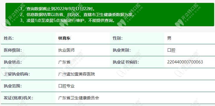 广州壹加壹口腔林育东医生信息