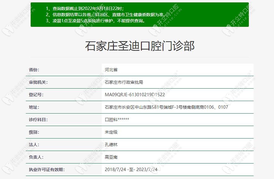 石家庄圣迪口腔门诊部认证信息