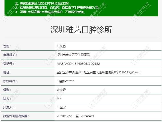 深圳雅艺口腔诊所注册信息kelete.com