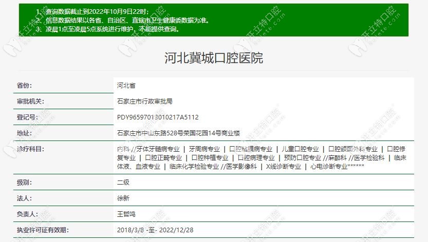 河北冀城口腔医院认证信息