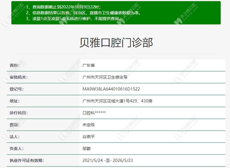 廣州貝雅口腔注冊信息