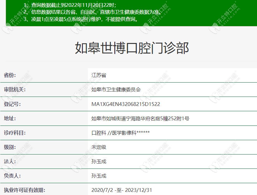 如皋世博口腔门诊部的资质