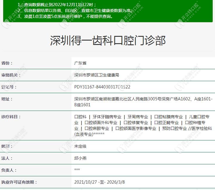深圳得一齿科口腔门诊部注册信息