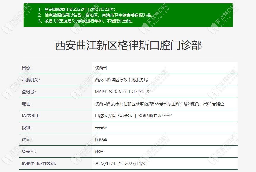 西安曲江新区格律斯口腔门诊部认证信息