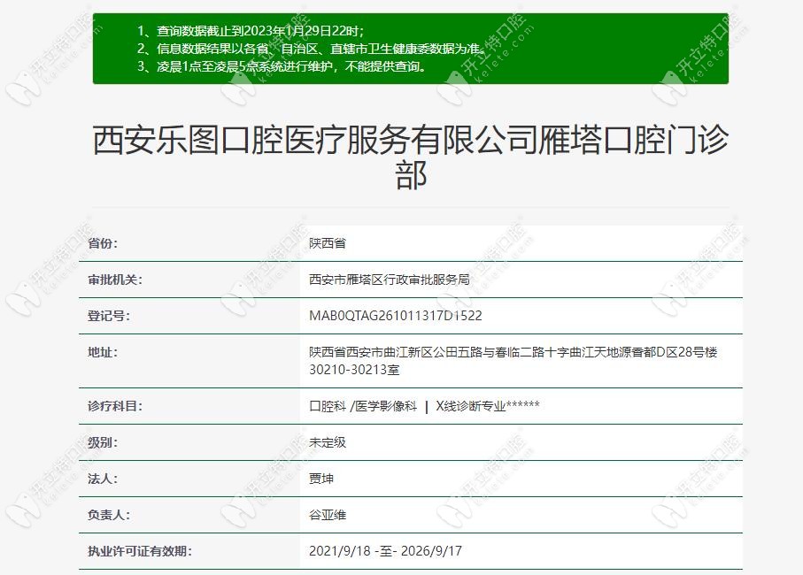 西安乐图口腔雁塔门诊部认证信息
