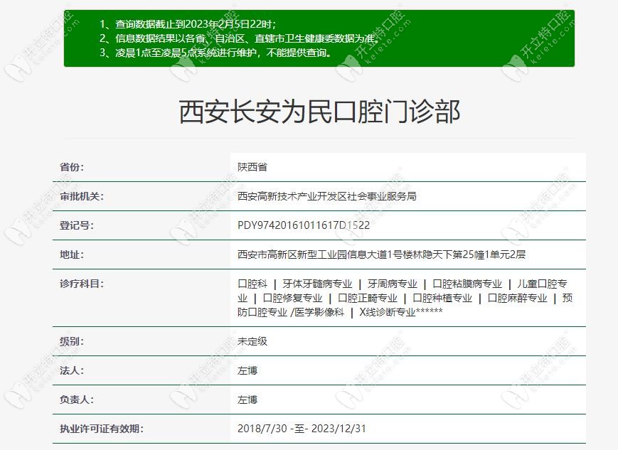 西安長(zhǎng)安為民口腔門(mén)診部認(rèn)證信息