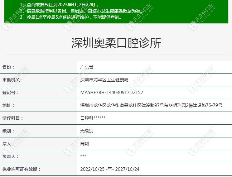 深圳奥柔口腔诊所注册信息