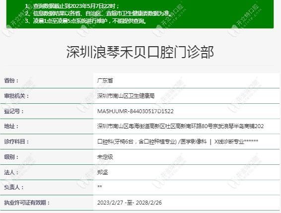 深圳浪琴禾贝口腔门诊部注册信息