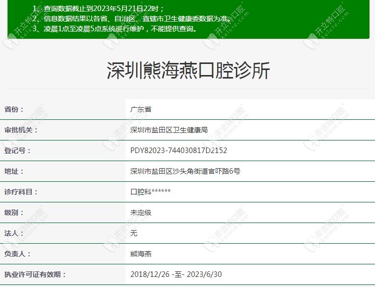 深圳熊海燕口腔诊所注册信息