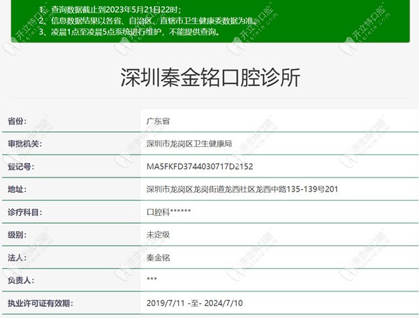 深圳秦金铭口腔诊所注册信息