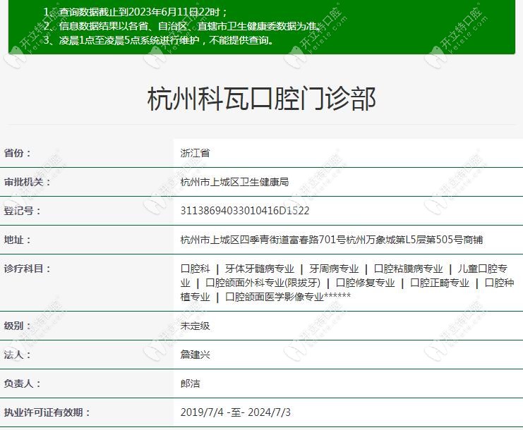 杭州科瓦口腔门诊部注册信息