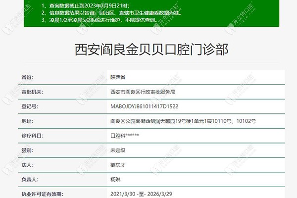 西安金貝貝口腔西安-金貝貝口腔門診部認證信息