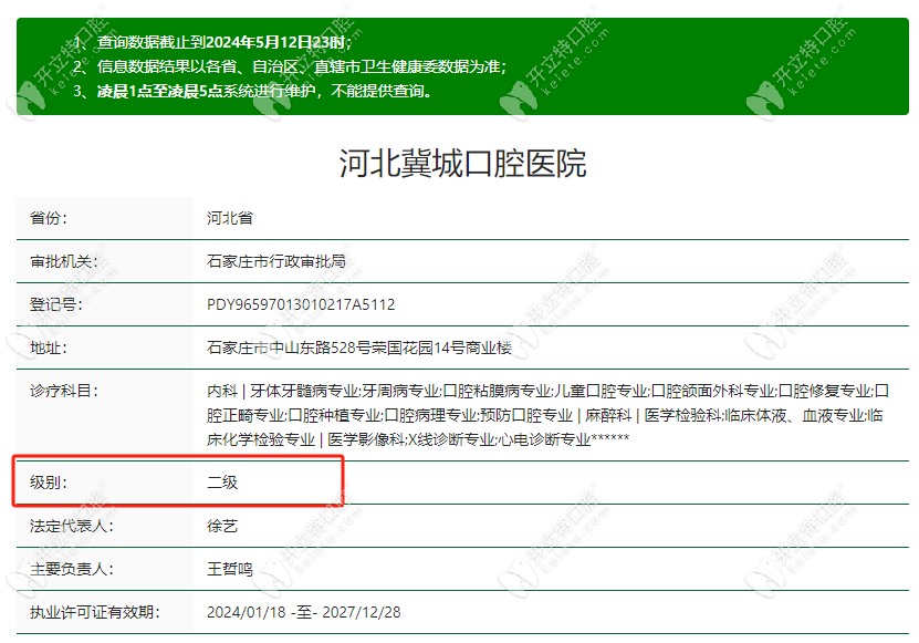 石家庄冀城口腔医院是二级医院kelete.com