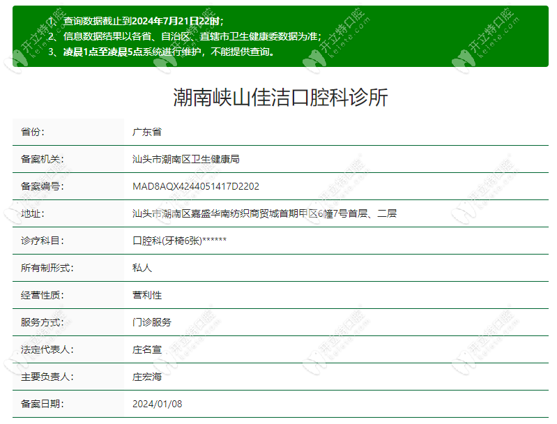 潮南峡山佳洁口腔科诊所资质