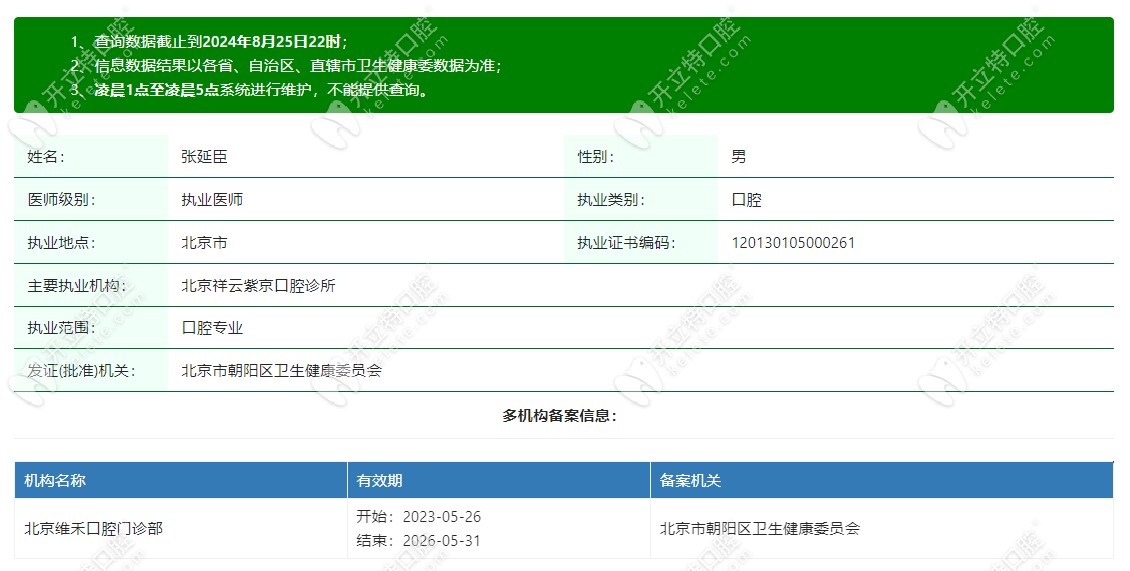 北京种植牙医生张延臣坐诊口腔机构