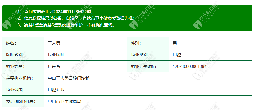 中山王大勇口腔门诊部王大勇