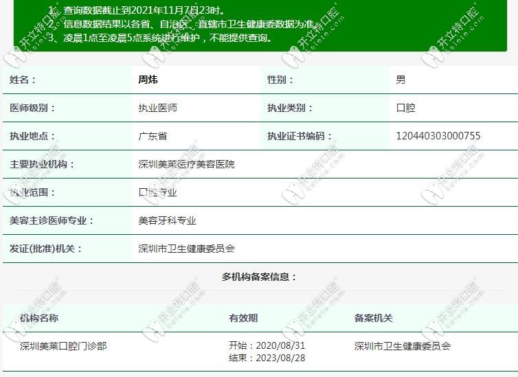 深圳美萊口腔周煒院長證書圖