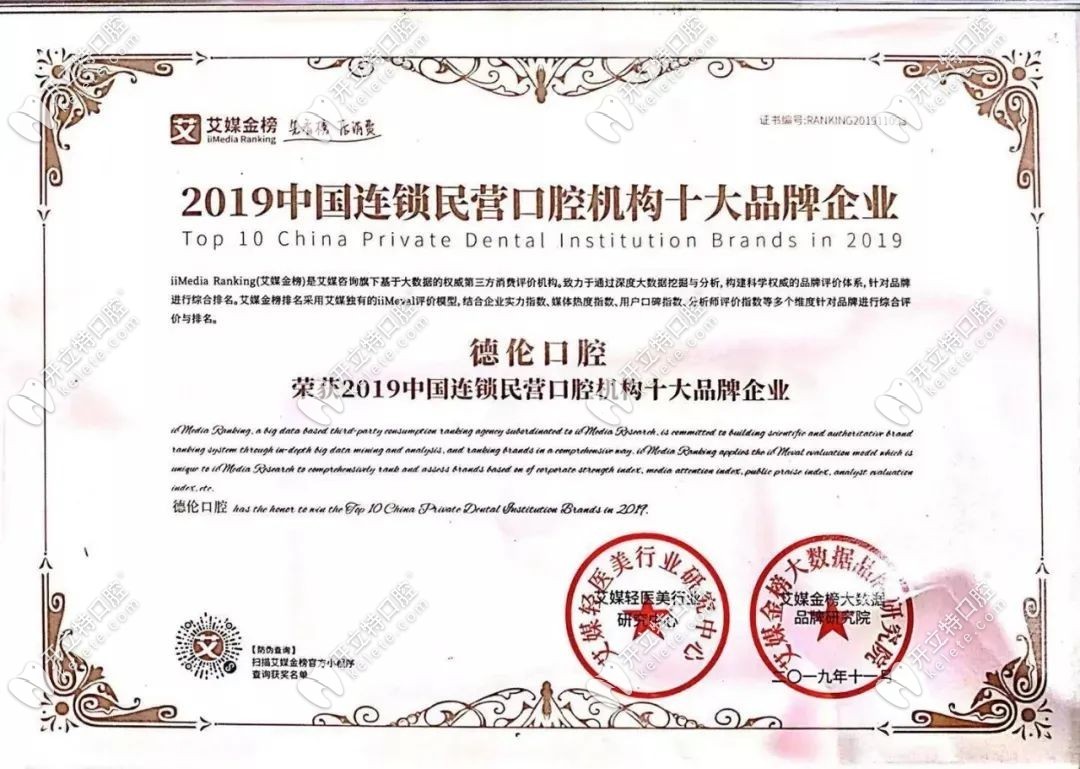 大灣區(qū)德倫齒科的榮譽(yù)證書
