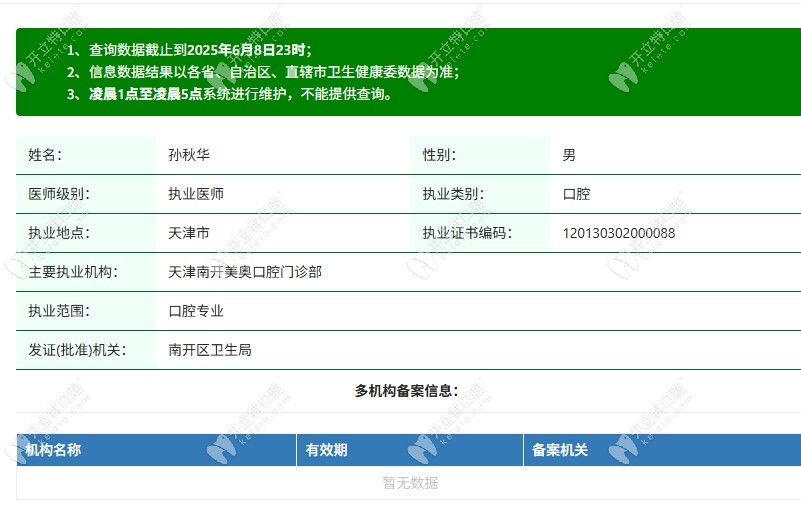 天津南開美奧口腔門診部孫秋華