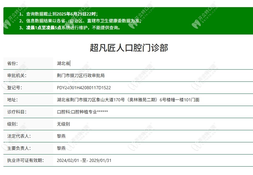 荊門超凡匠人口腔荊門超凡匠人口腔門診部資質(zhì)
