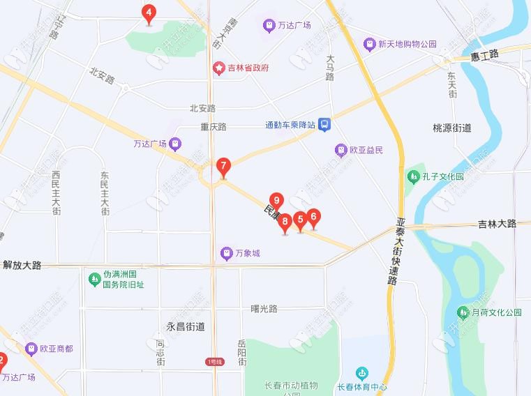 長春叁肆伍口腔民康路店地址、乘車路線
