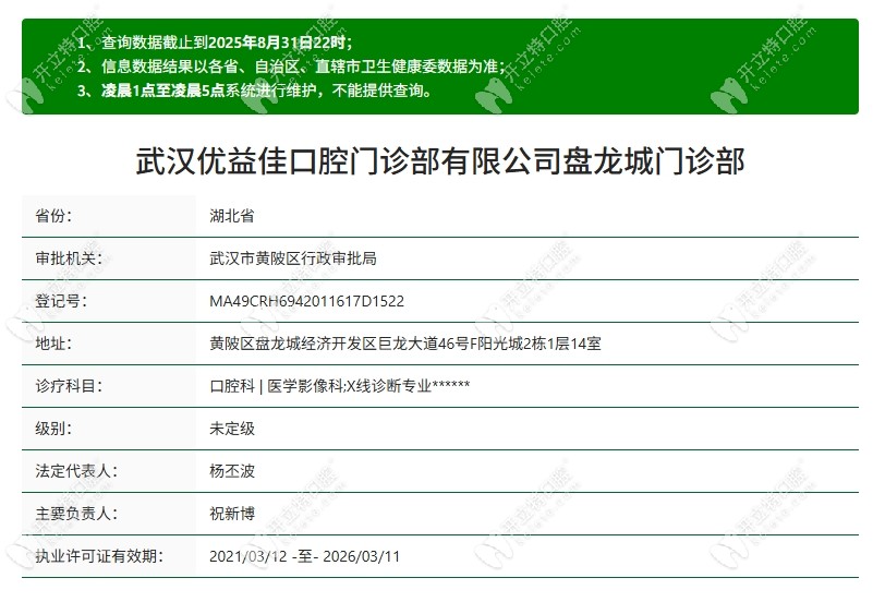 武汉优益佳口腔盘龙城店资质