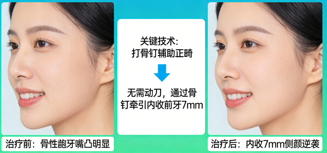 骨性齙牙通過打骨釘能改善嘴凸嗎？真能！內(nèi)收7mm無需動(dòng)刀側(cè)顏逆襲